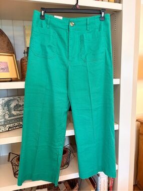 ANTHROPOLOGIE NWT MAEVE COLETTE LINEN STRETCH WIDE LEG PANTS SIZE 31 ELM GREEN